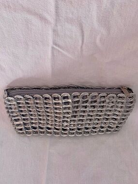 Escama Studio Silver Pop-Top Tab Crocheted Clutch / Cosmetic Bag